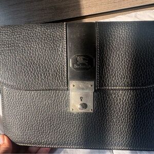 Burberrys Vintage Leather Bag Black Authentic